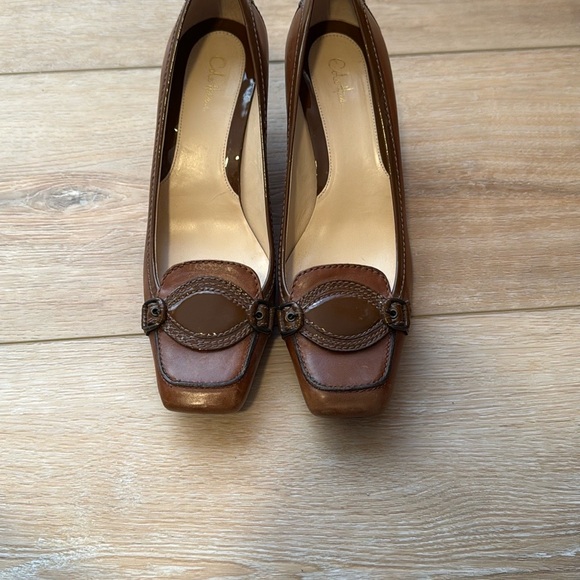 Cole Haan Brown Leather Pumps Brown Buckle Kitten Heel Women Shoes - Picture 8 of 16